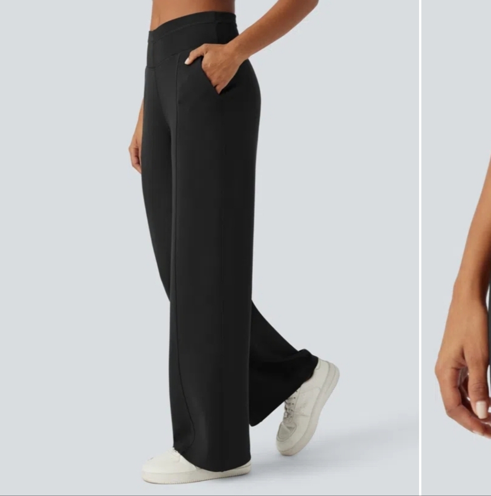 Halara XL Women's Black Wide-Leg Pants, High Waisted, V Shaped Waist.